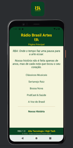 Aplicativo RBA Rádio Brasil Artes softwear em JAVA